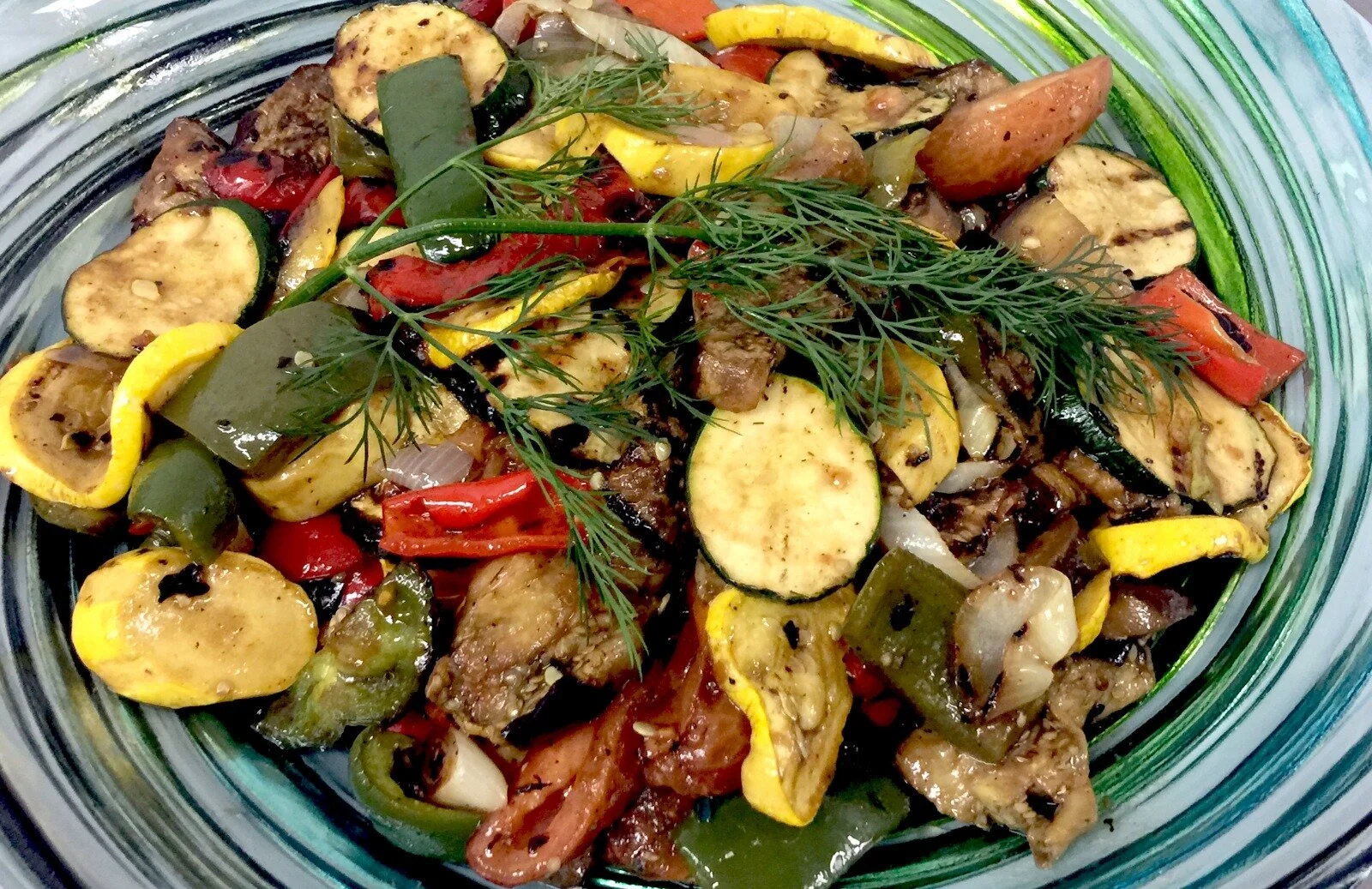Grilled vegetables — zucchini, eggplant, peppers, fresh dill